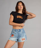 Style up your rotation with the Fight On® USC® Patch Cut-Off Denim Shorts, trendy shorts made to anchor every outfit with attitude and ease.
