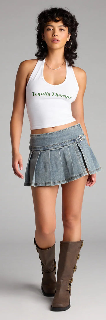 Designed for campus outfits, sleek workwear, and on-the-go moments, the Off Duty Cool Denim Mini Skort is a trendy light blue bottom for women bringing effortless fall versatility.