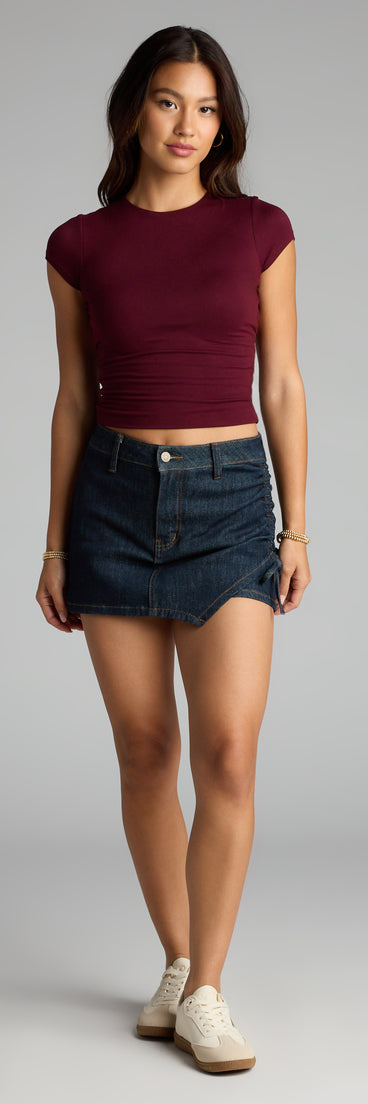 Style up your rotation with the Laced Up and Thriving Denim Skort, a trendy skort made to anchor every outfit with attitude and ease.