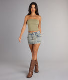 Style up your rotation with the Throwback Cool Denim Cargo Mini Skirt, a trendy skirt made to anchor every outfit with attitude and ease.