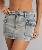 Style up your rotation with the Throwback Cool Denim Cargo Mini Skirt, a trendy skirt made to anchor every outfit with attitude and ease.