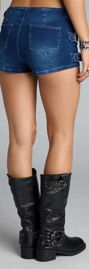 Style up your rotation with the Buckled Beauty Mid-Rise Denim Shorts, trendy dark denim wash shorts made to anchor every outfit with attitude and ease.