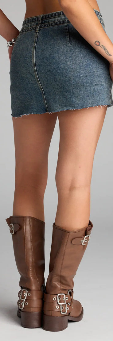 Style up your rotation with the Buckle Up Bestie Belted Denim Mini Skirt , a trendy dark denim wash skirt made to anchor every outfit with attitude and ease.