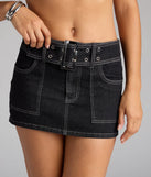 Street Edge Belted Denim Mini Skort