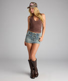 Sassy Era Tie-Front Denim Mini Skort