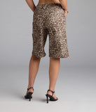 Keep your look easy and on-trend with the Running Wild Leopard Mid Rise Bermuda Denim Shorts, cheetah print jean shorts made for everyday summer outfits.