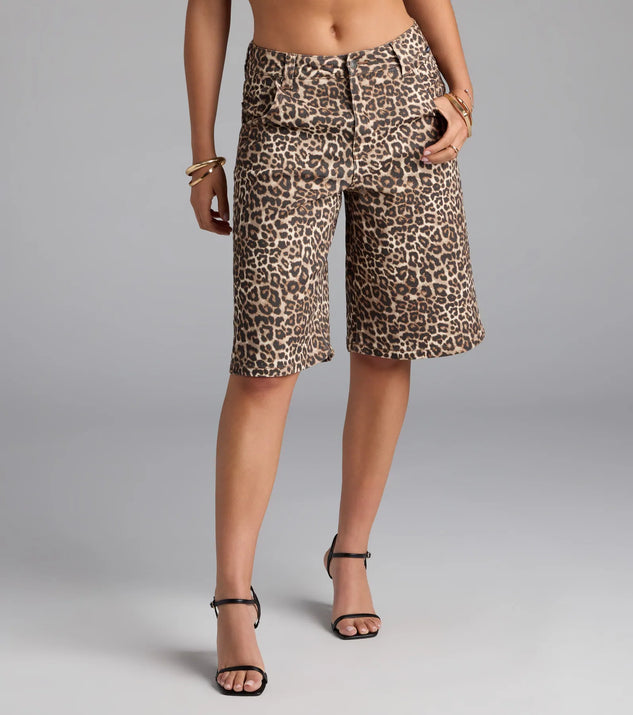 Running Wild Leopard Mid Rise Bermuda Denim Shorts | Windsor