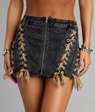 Strings Attached Lace-Up Denim Skort