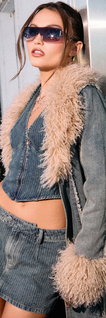 Weekend Ready Pinstripe Denim Mini Skort