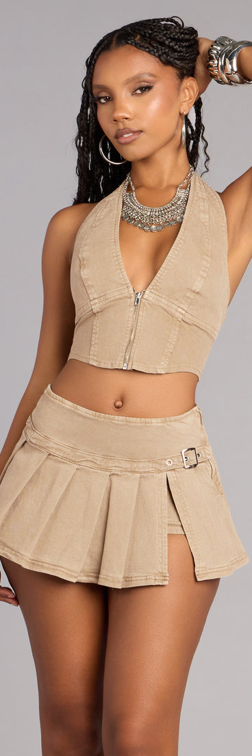 Cute Flirt Belted Denim Mini Skort