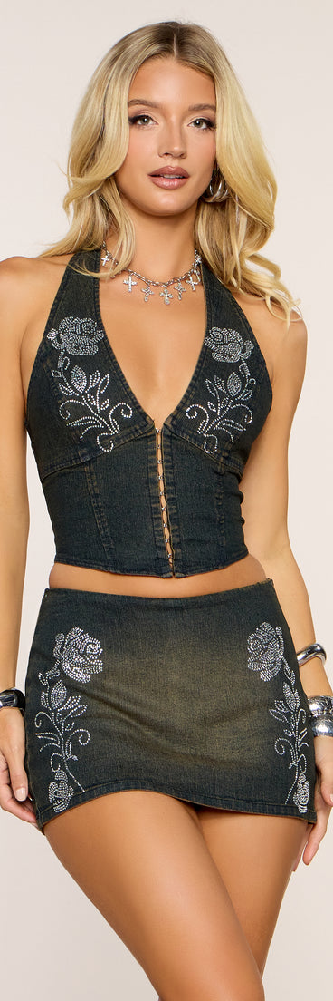 Dark Rose Drama Denim Mini Skort