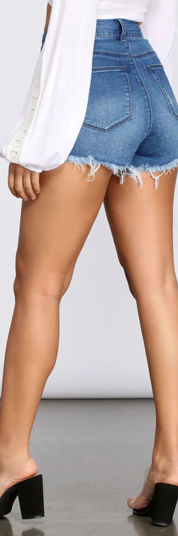 High Rise Button Up Cut Off Jean Shorts