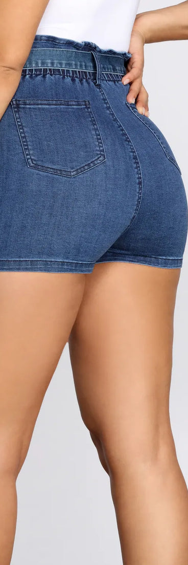 Paper Bag Tie Waist Denim Shorts