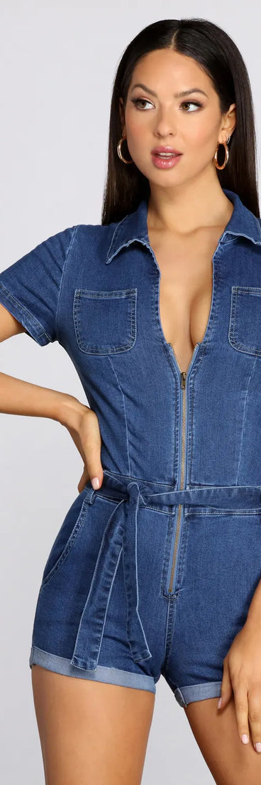 Yes You Can Utility Denim Romper