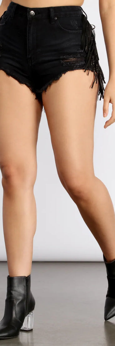 High Rise Fringe Detail Cut Off Shorts