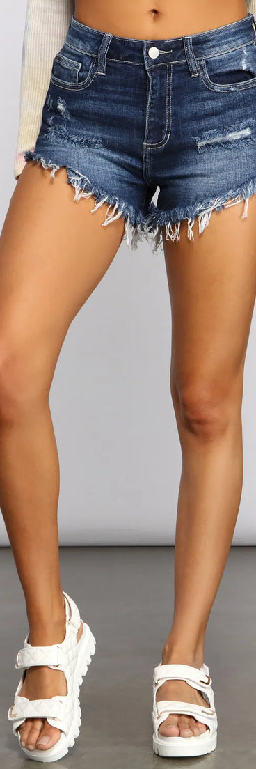 High-Rise Destructed Cutoff Denim Shorts