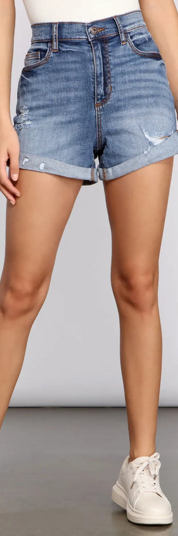 High Rise Destructed Diva Denim Shorts