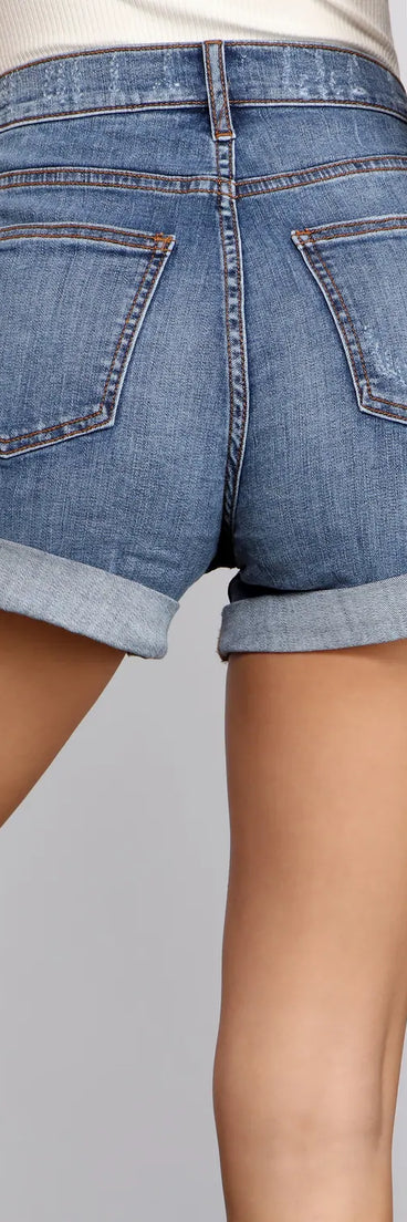 High Rise Destructed Diva Denim Shorts