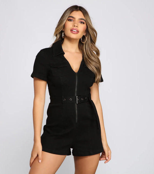 Yes You Can Utility Denim Romper