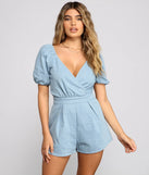 Sweet Style Puff Sleeve Denim Romper