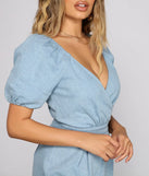 Sweet Style Puff Sleeve Denim Romper