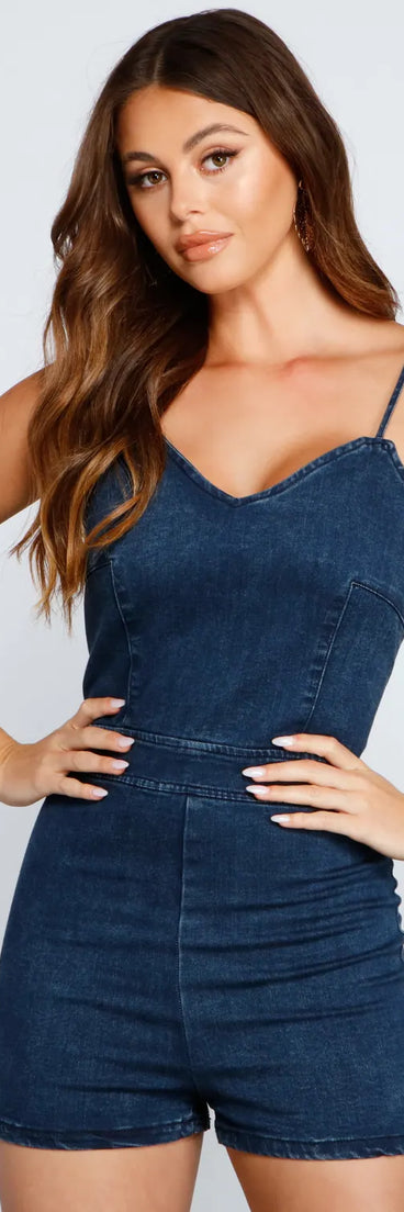 Chic Lace Up Denim Romper