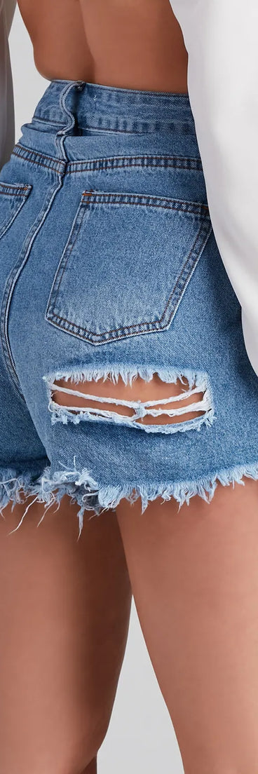 Reese High Rise Destructed Denim Shorts by Windsor Denim