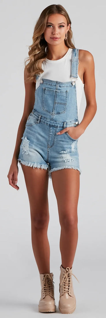 Adventuring Distressed Denim Shortalls
