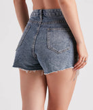 The On The Fringe Rhinestone Denim Shorts is a trendy women's bottom in medium denim wash, designed with modern details and alluring textures to complete chic outfits for 2025.