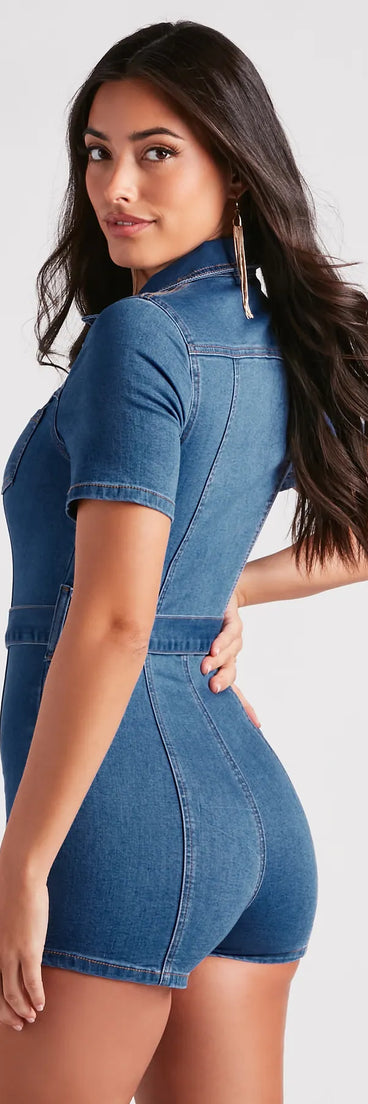 denim romper dress Style In Check Utility Denim Romper