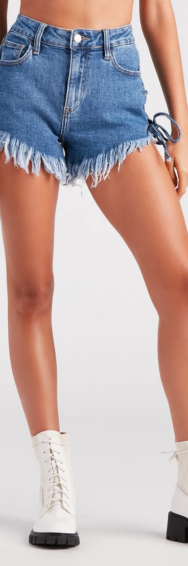 Remy High-Rise Lace-Up Denim Shorts