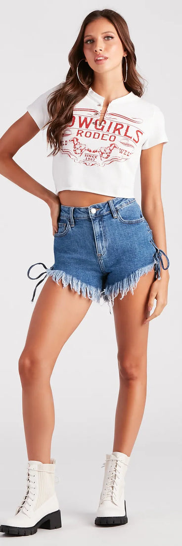 Remy High-Rise Lace-Up Denim Shorts