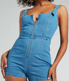 Buckle Down Scoop Neck Zipper Denim Romper
