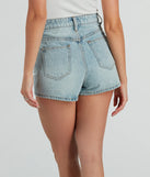 The Pop Star Rhinestone High-Rise Denim Shorts is a trendy women's bottom in medium denim wash, designed with modern details and alluring textures to complete chic outfits for 2025.