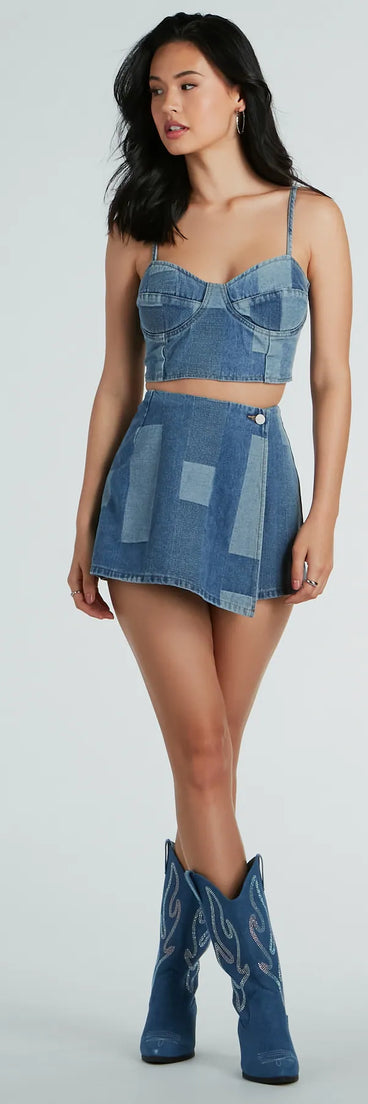Retro Fab Patchwork Denim Mini Skort