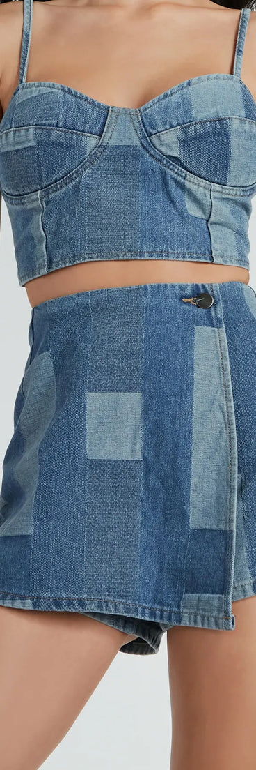 Retro Fab Patchwork Denim Mini Skort