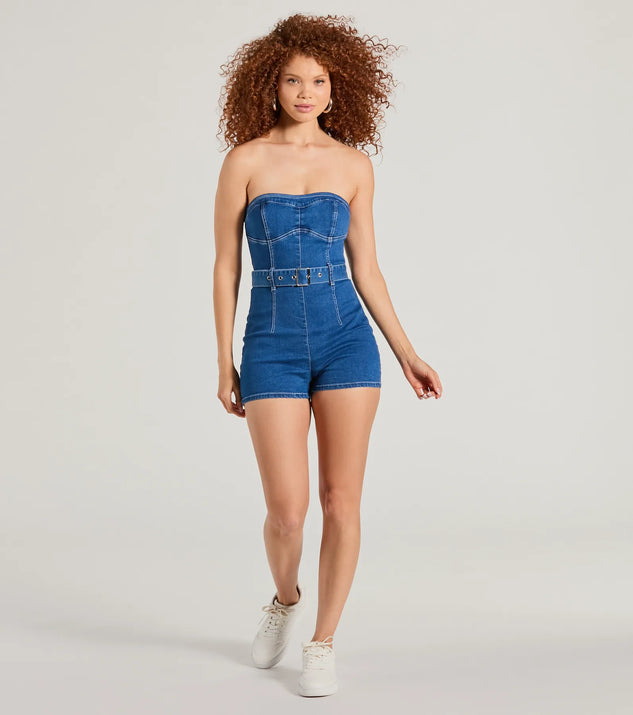 Cutie Alert Strapless Belted Denim Romper | Windsor Cutie Alert Strapless Belted Denim Romper | Windsor
