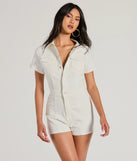Breezy Weekend Short Sleeve Button Up Denim Romper