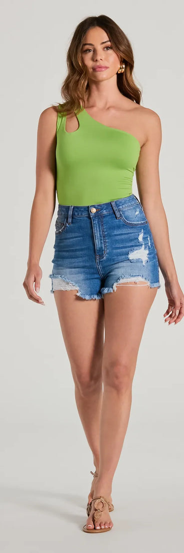 Classic High-Rise Destructed Cut-Off Denim Shorts