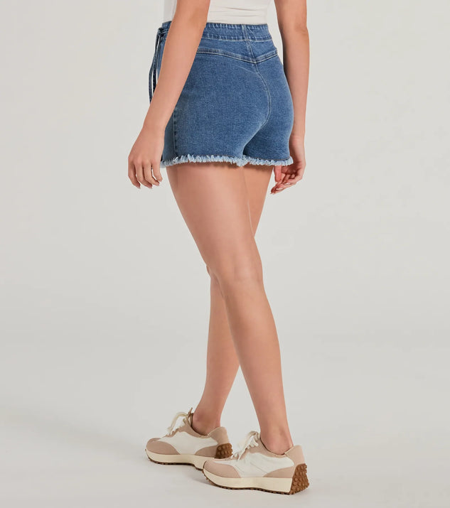 【PORTERNA】Rie wrap denim shorts WDIRARA Women's High Waisted Button Ripped Distressed Roll