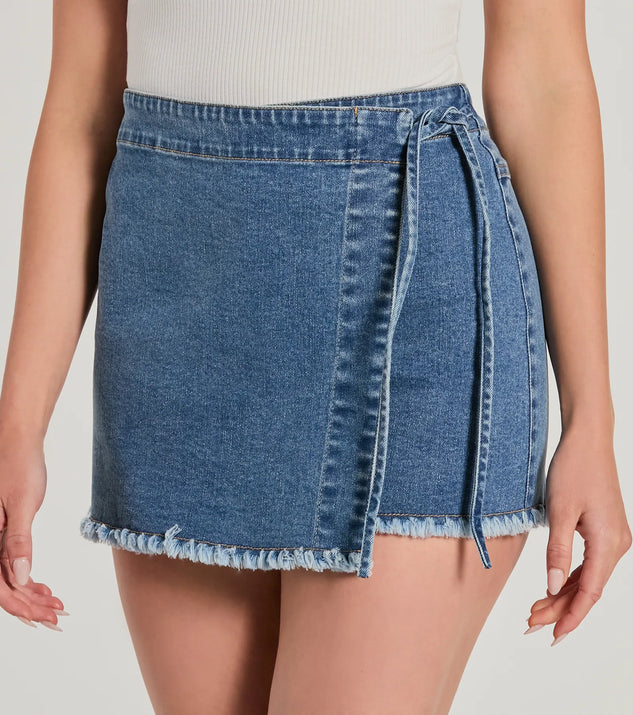 Stylish Appearance Side-Tie Wrap Denim Skort | Windsor Stylish Appearance Side-Tie Wrap Denim Skort | Windsor