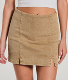 Create bold, fashion-forward looks for spring or summer with the Trendy Girl High-Rise Slit Denim Skort in tan, a must-have piece from Windsor’s collection of stylish bottoms for women.