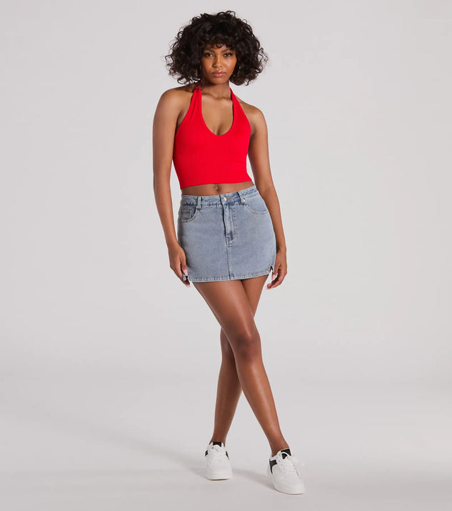 Favorite Look High-Rise Slit Mini Denim Skort | Windsor