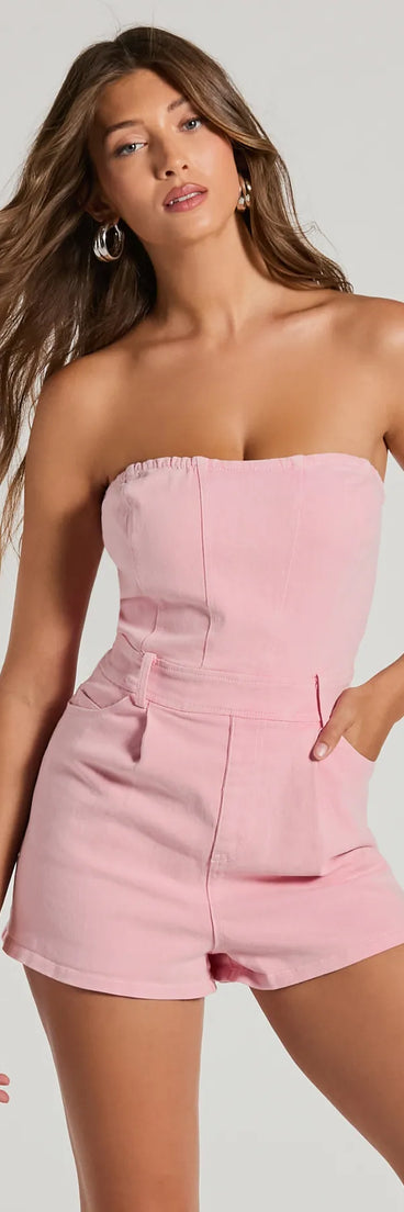 On Your Wishlist Strapless Denim Romper