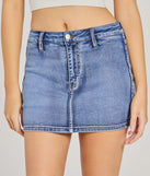 Get the look of a skirt and the comfort of shorts in the Total Perfection Mid Rise Denim Mini Skort in dark denim wash, perfect for staying stylish while on the move this summer.