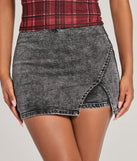 Get the look of a skirt and the comfort of shorts in the Edgy Style Acid-Wash Denim Skort in black, perfect for staying stylish while on the move this summer.