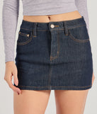 Keep your look easy and on-trend with the Classic Staple Denim Mini Skort, dark denim wash jean shorts made for everyday summer outfits.