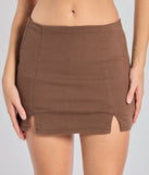 Create bold, fashion-forward looks for summer with the Casual Look Denim Mini Skort in brown, a must-have piece from Windsor’s collection of stylish bottoms for women.