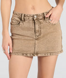 Create bold, fashion-forward looks for spring or summer with the Edgy Yet Sweet Mid-Rise Denim Mini Skort in brown, a must-have piece from Windsor’s collection of stylish bottoms for women.