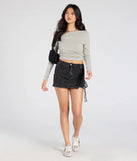 The Always Cool Ruched Denim Mini Skort in black brings edge and energy to your vibe, ready to elevate any festival look or concert outfit.